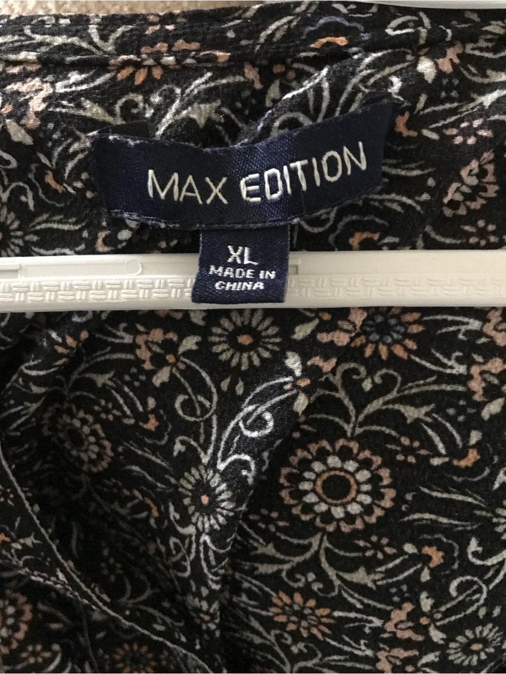 Max Studio Black Floral Peasant Blouse with Smocked Waist - Picture 2 of 4